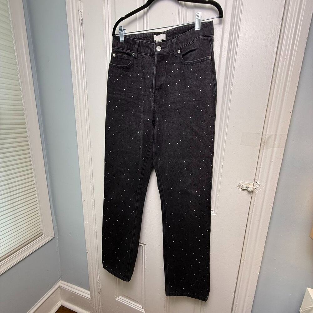 H&M Black Rhinestone Studded‎ Straight Leg Jeans Women's Size 8 Cotton